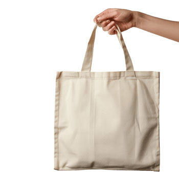 Hand holding beige cotton tote bag eco friendly reusable shopping bag png