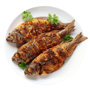 Grilled fish on a white plate garnished with parsley a delicious meal png