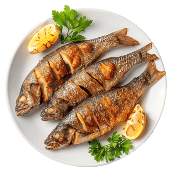 Delicious Grilled Fish Lemon Parsley Plate png