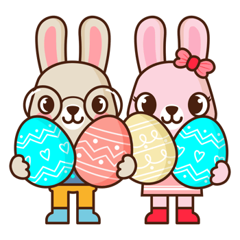 Cute Bunnies Holding Decorative Easter Eggs png