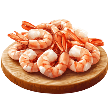 Cooked Shrimp Arranged on Wooden Cutting Board png