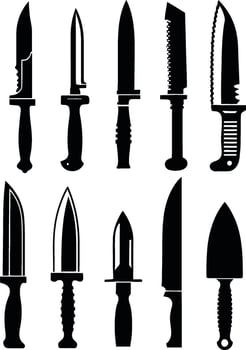 Black and white knife icon set illustration with white background vector