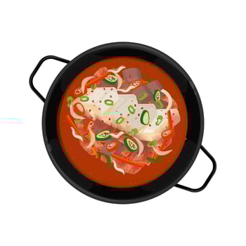 Illustration Logo Clipart Top View Kimchi stew or Kimchi jjigae Sundubu Jjigae vector