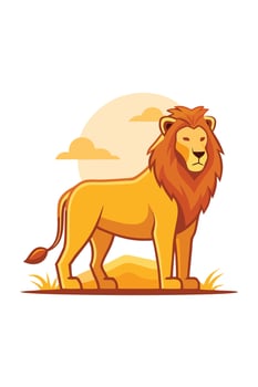 Majestic African Lion in Savanna Sunset Landscape Illustration vector
