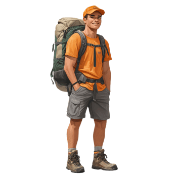 Happy Male Hiker With Backpack Ready For Adventure png