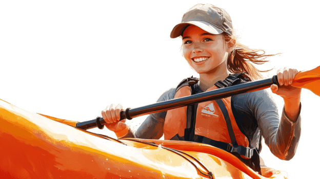 Happy Young Woman Kayaking on Sunny Day png