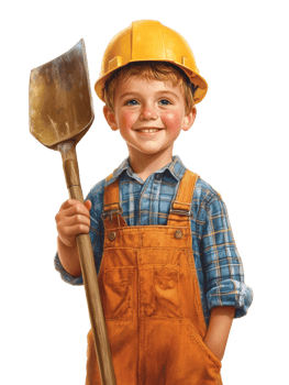 Young Boy Construction Worker Holding Shovel png