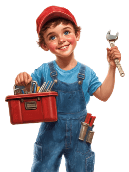 Happy Young Boy Mechanic With Tools and Wrench png