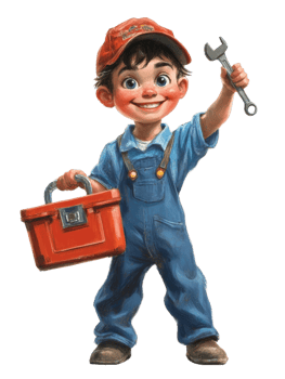 A Happy Young Boy Mechanic Holding Tools png