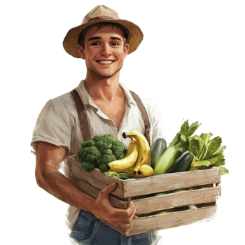 Happy Farmer Holding A Crate Of Fresh Produce png
