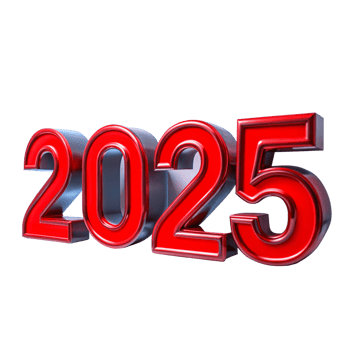 Bold Red 3D Render of the Year 2025, New Year's Eve Celebration Graphic png