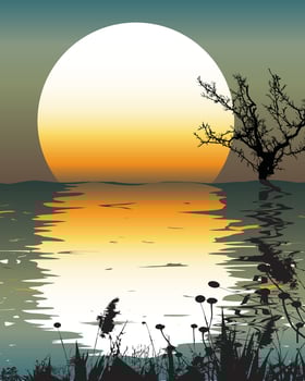 Tranquil Sunset Over Serene Waters vector