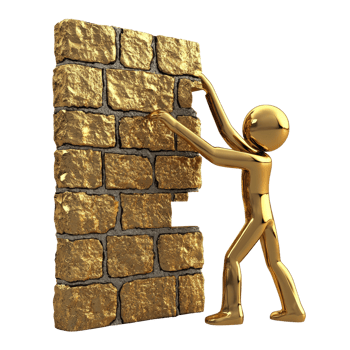 Golden Figure Demolishing a Gilded Brick Wall png