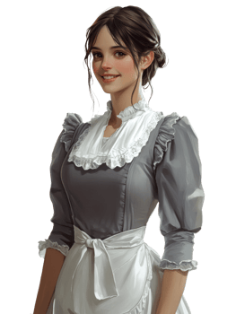A Smiling Maid in a Gray Dress and White Apron png