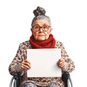 Elderly Woman Wheelchair Blank Sign Holding png