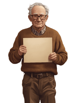 Elderly Man Holding Blank Sign Brown Sweater png