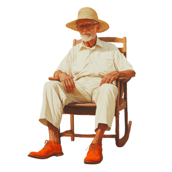 Elderly Man in Straw Hat Sitting Rocking Chair png