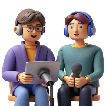 3D Render of Two Podcasters Recording an Episode png