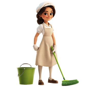 A Cartoon Maid Holds A Broom And Bucket png