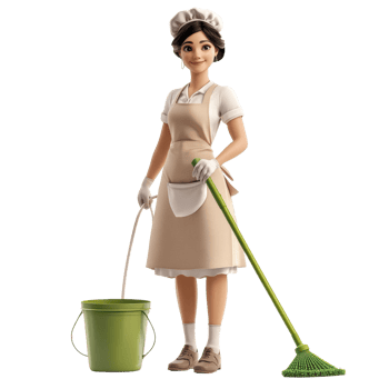A Cartoon Maid Ready To Clean Holding A Broom And Bucket png