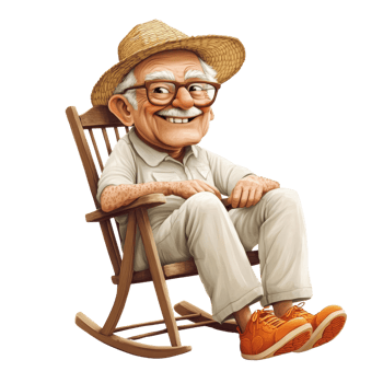 Happy Elderly Man Relaxing in Rocking Chair png