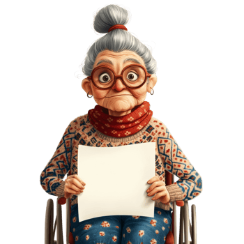 Elderly Woman Wheelchair Blank Sign Holding. cut out png