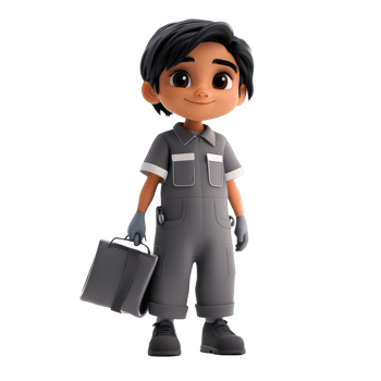 A Cartoon Boy Mechanic Carries His Toolbox png