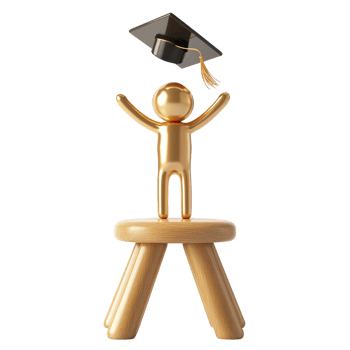 Golden Figure Celebrates Graduation Achievement On Wooden Stool png