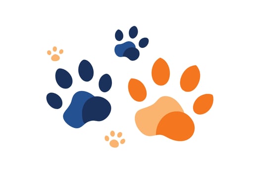Colorful Animal Paw Prints Blue, Orange, Small, Large, Design vector