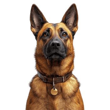 Majestic dog portrait showcasing alert expression and prominent ears, highlighting its strong features and loyal nature isolated on transparent background. png