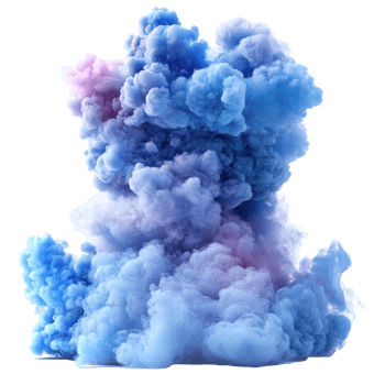 Colorful smoke cloud billowing in shades of blue and purple, creating a mesmerizing visual effect isolated on transparent background. png