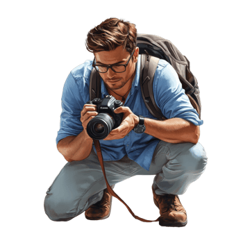 A Man Kneeling Uses A Canon Camera To Capture An Image png
