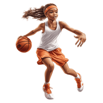 Young Girl Dribbling Basketball Dynamically Active png