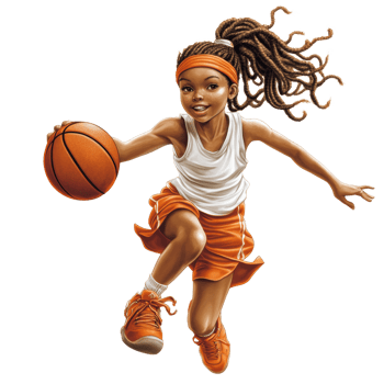 Young Girl Dribbling Basketball Mid Air Dynamic Pose png