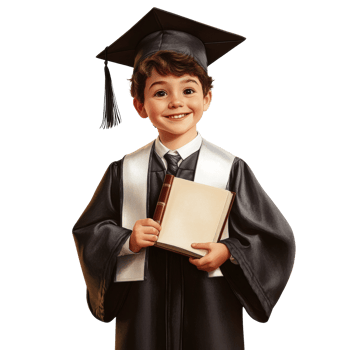 A Smiling Young Boy Graduates Holding a Book png