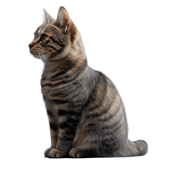 Gray striped cat sitting gracefully against a plain white background showcasing its distinct features and colors isolated on transparent background. png