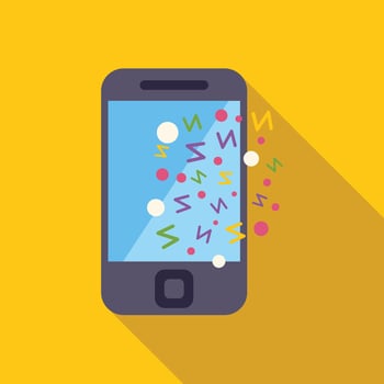 Smartphone showing colorful confetti and geometric shapes on blue screen, celebrating success and achievement vector