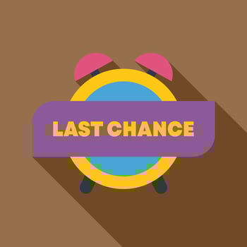 Last chance alarm clock showing time running out vector