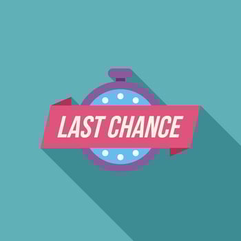 Last chance offer with stopwatch and ribbon banner showing limited time remaining vector