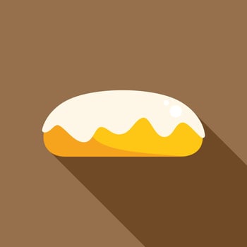 Delicious glazed donut with long shadow on brown background vector