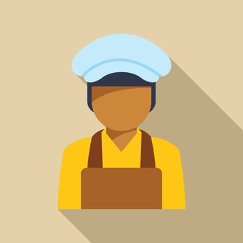 Baker wearing apron and hat, flat design with long shadow vector