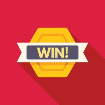 Win ribbon over hexagon showing victory and success vector