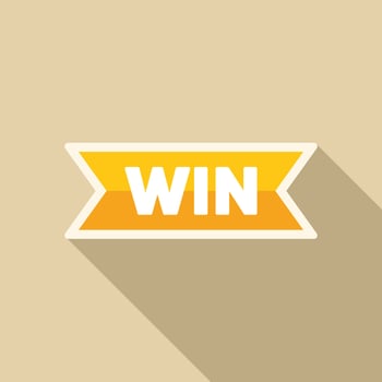 Yellow win ribbon showing victory and winning vector