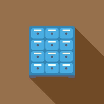 Blue mailboxes representing postal service and communication vector