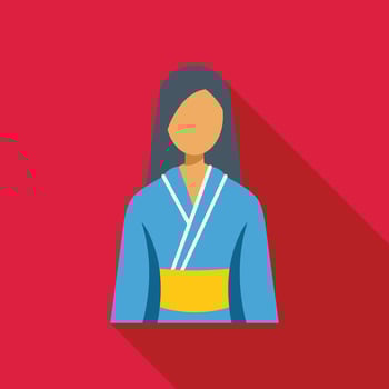 Young japanese woman wearing traditional kimono dress with long sleeves and yellow obi vector