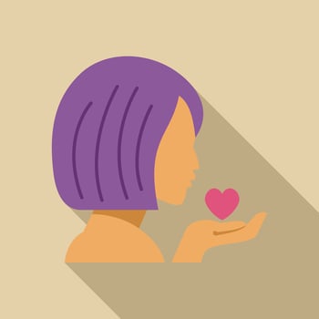 Woman holding heart in open hand, sharing love and care, healthcare and charity concept vector