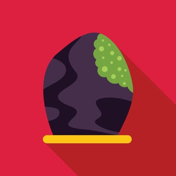 Decorative purple easter egg with green dots sitting on a yellow support vector