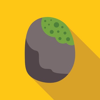 Grey rock covered with green moss on yellow background vector