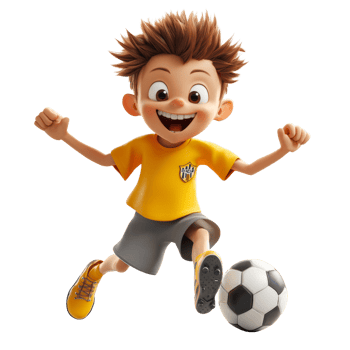 Happy Cartoon Boy Kicking Soccer Ball png