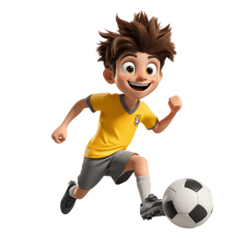 Cartoon Boy Kicking Soccer Ball Energetically Running png